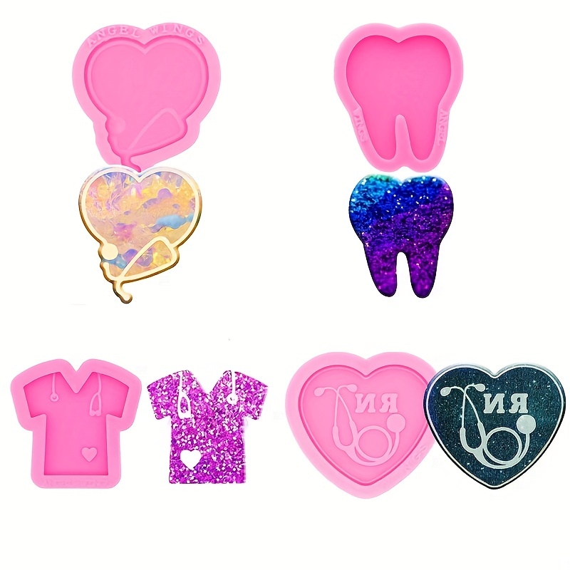 1pc Doctor Badge Reel Silicone Molds For Resin Epoxy, Shiny Heart T-Shirt  Tooth Badge Reel Mold