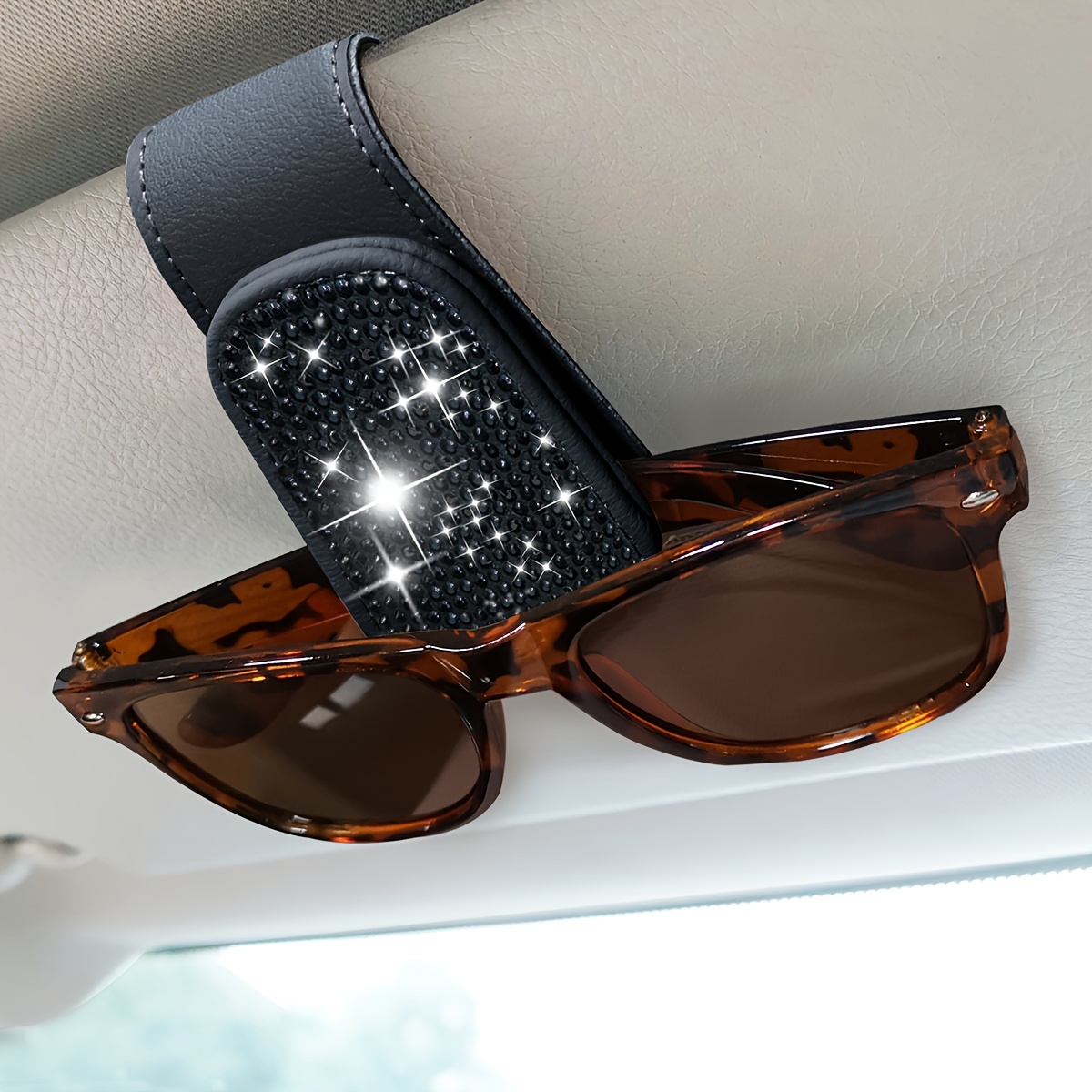 Leder-Brillenhalter für Auto, Universal Sonnenbrille Halter  Sonnenbrillenhalter für Autobrillenhalter Sonnenbrille Aufbewahrung mit  Karten Clip Auto