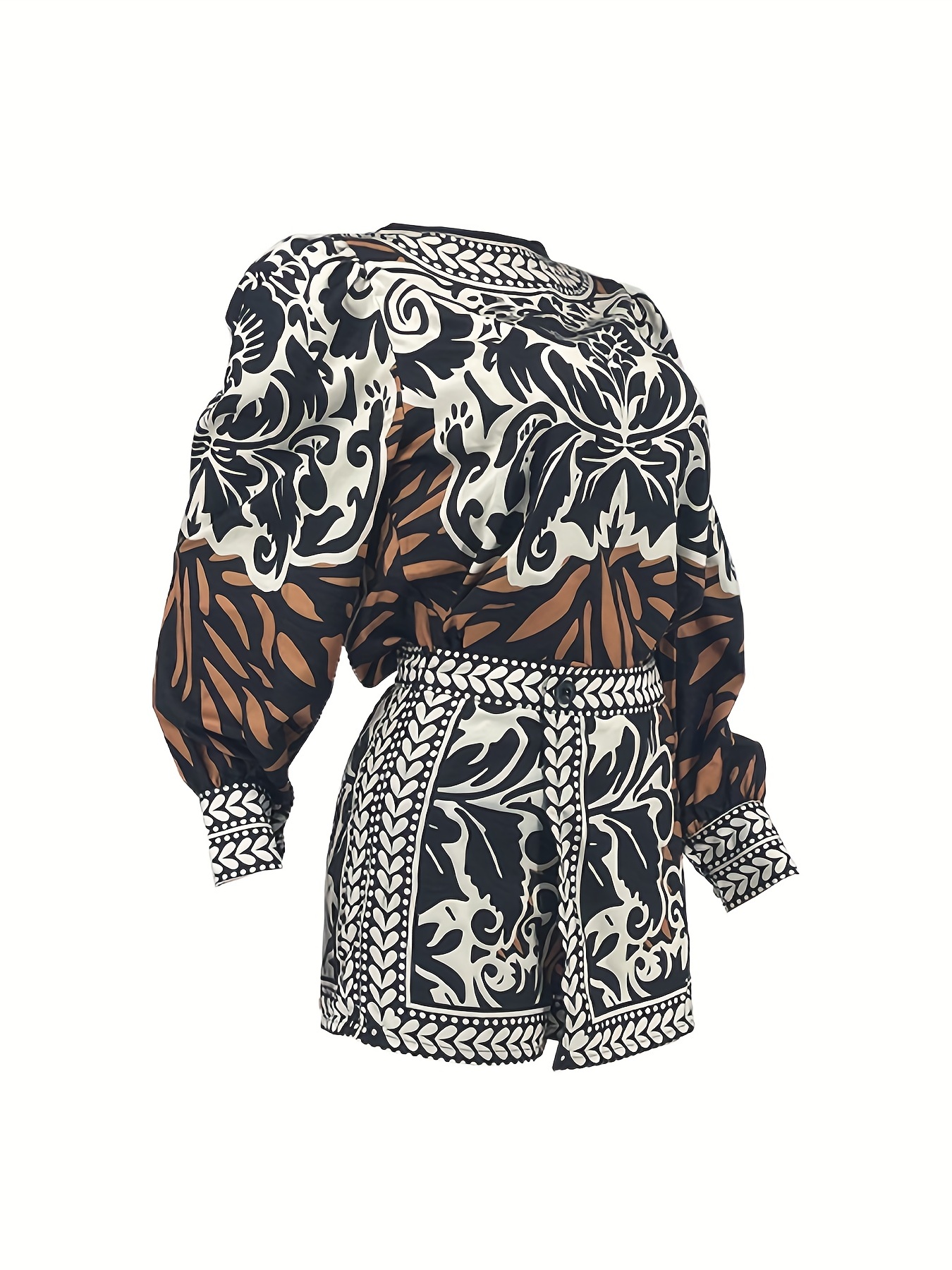 Floral Print Casual Top & Skort Set Long Sleeve
