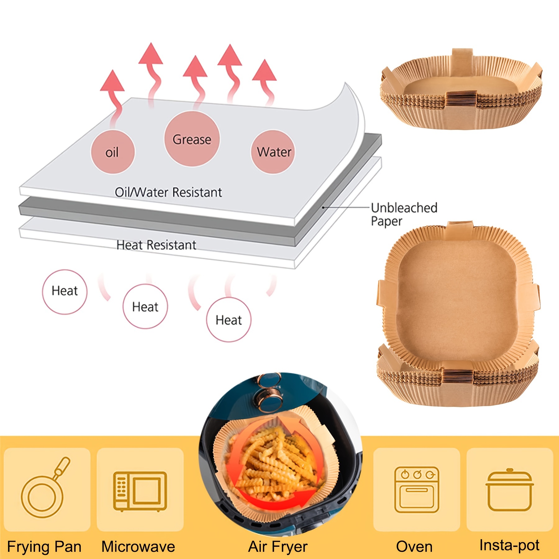 Air Fryer Liners 7.9 inch, 125 Pcs Square Disposable Paper Liners with Four  Handles, Oil-proof Water-proof Parchment Paper, Food Grade Cooking Paper