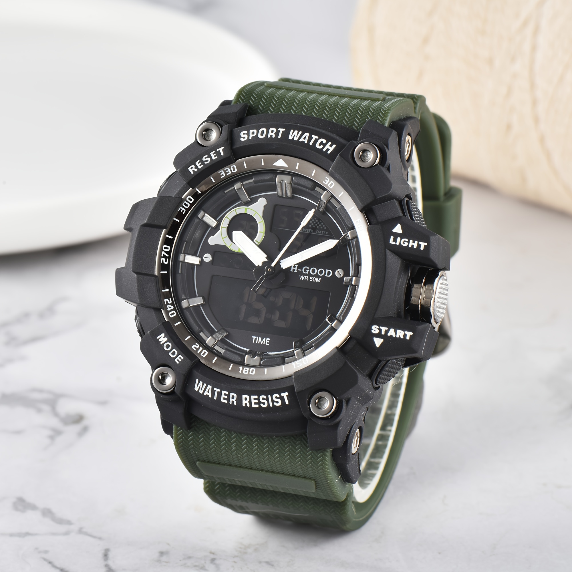 H GOOD Student Dual Display Versatile Watch With Multiple Functions Waterproof Needle Display Dual Display Of Week And Date Display Timing 12 24 Hour Alarm Countdown Watch Ideal choice for Gifts