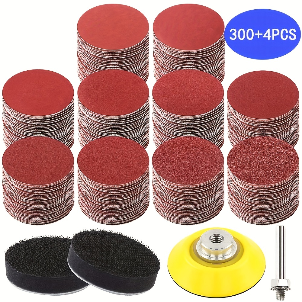 

300+4pcs 2inch/50mm Disc Sandpaper Set Self-adhesive Flocking Sandpaper 60-3000 Grit Hook&loop Sanding Disc With 6mm Shank Sanding Pad And Buffer Pad