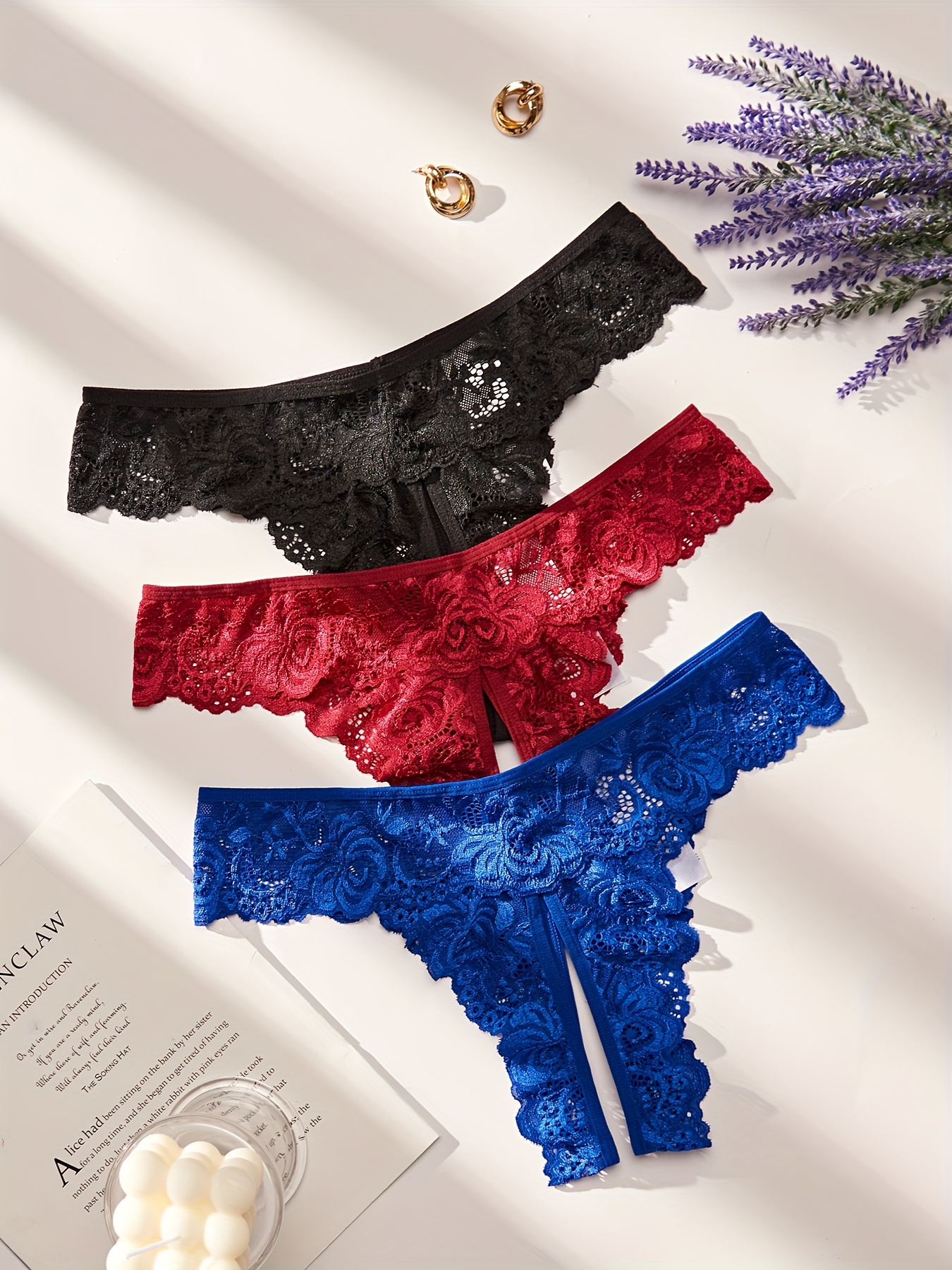 Womens Sexy Panties Open Crotch Knickers Lace Flower Crotchless
