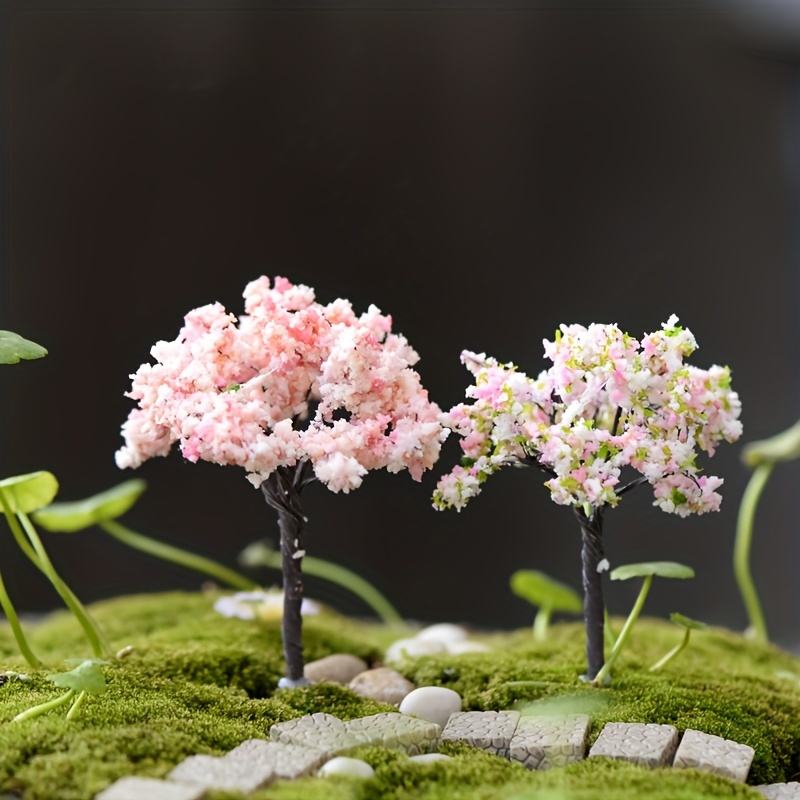 2 個ミニシミュレーション桜の木ミニチュア庭木植物飾りマイクロ風景