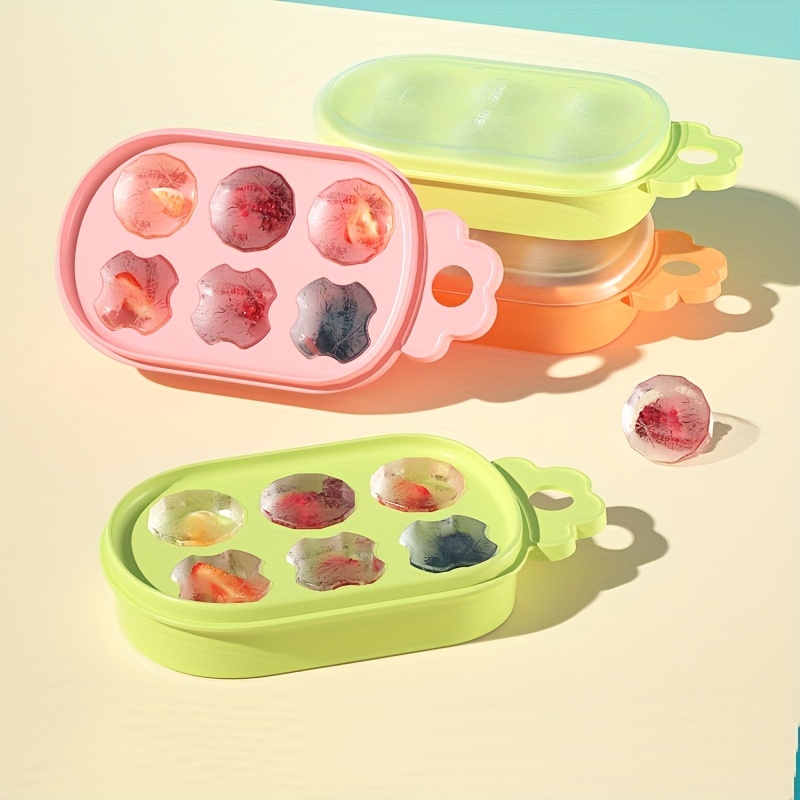 1pc Cartoon Silicone Mold Food Freezer Tray With Lid Food Storage