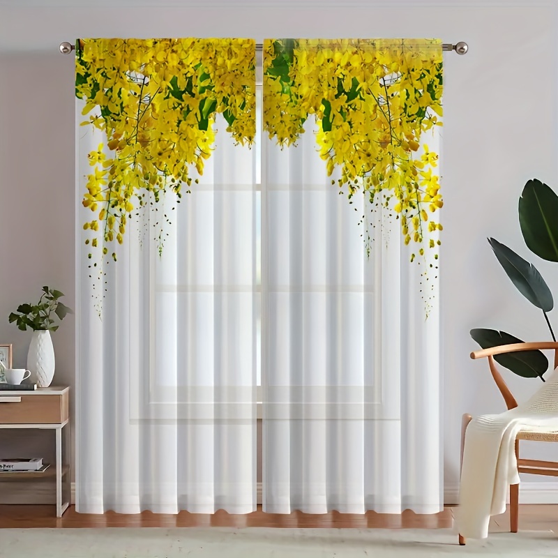 2pcs Cortina Impresión Floral Cortina Ventana Sala - Temu