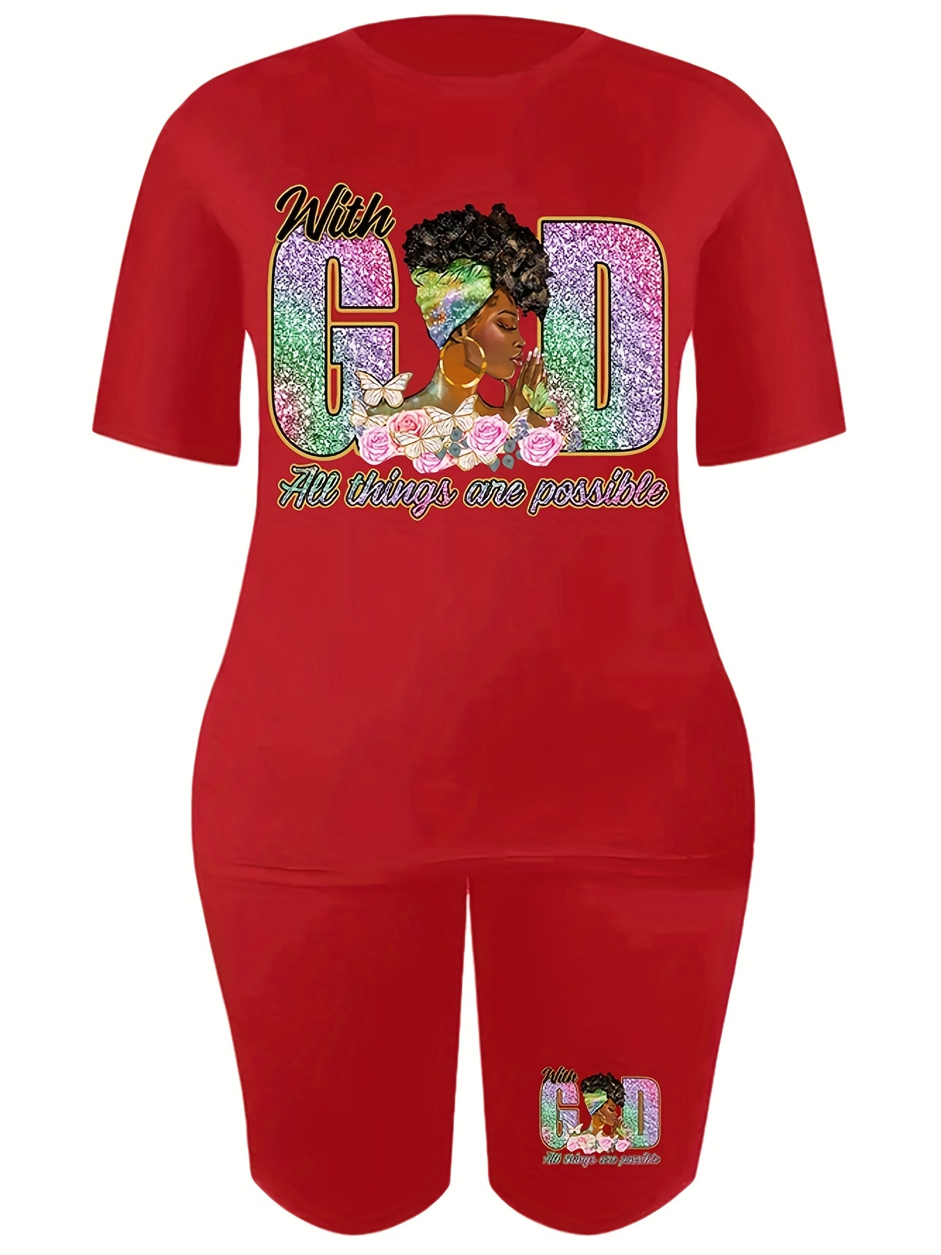 Casual Two Piece Set Matching T shirt & Biker Shorts Outfits