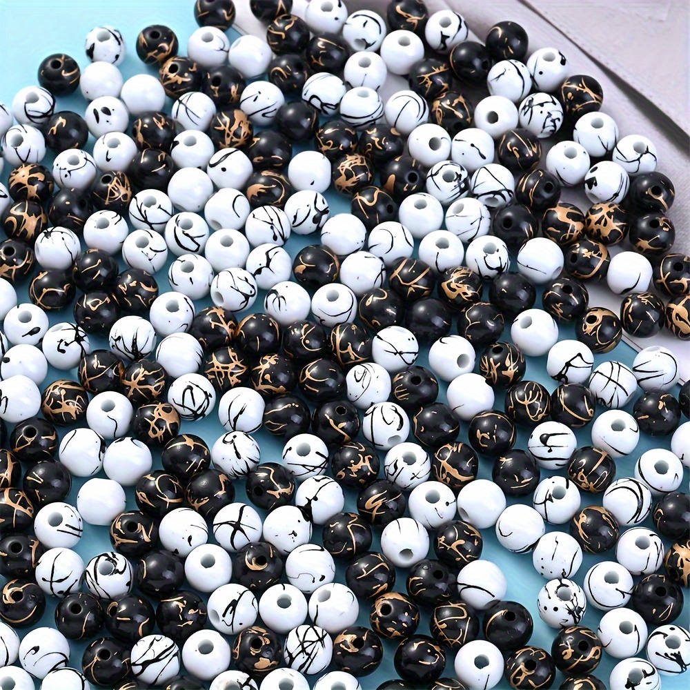 

100pcs 8mm Paintings Pattern Black And White Round Beads For Jewelry Making Diy Creative Special Bracelet Necklace Earrings Party Home Decors Handmade Craft Supplies