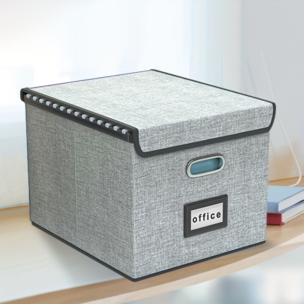 Collapsible Linen File Box Organizer with Lid