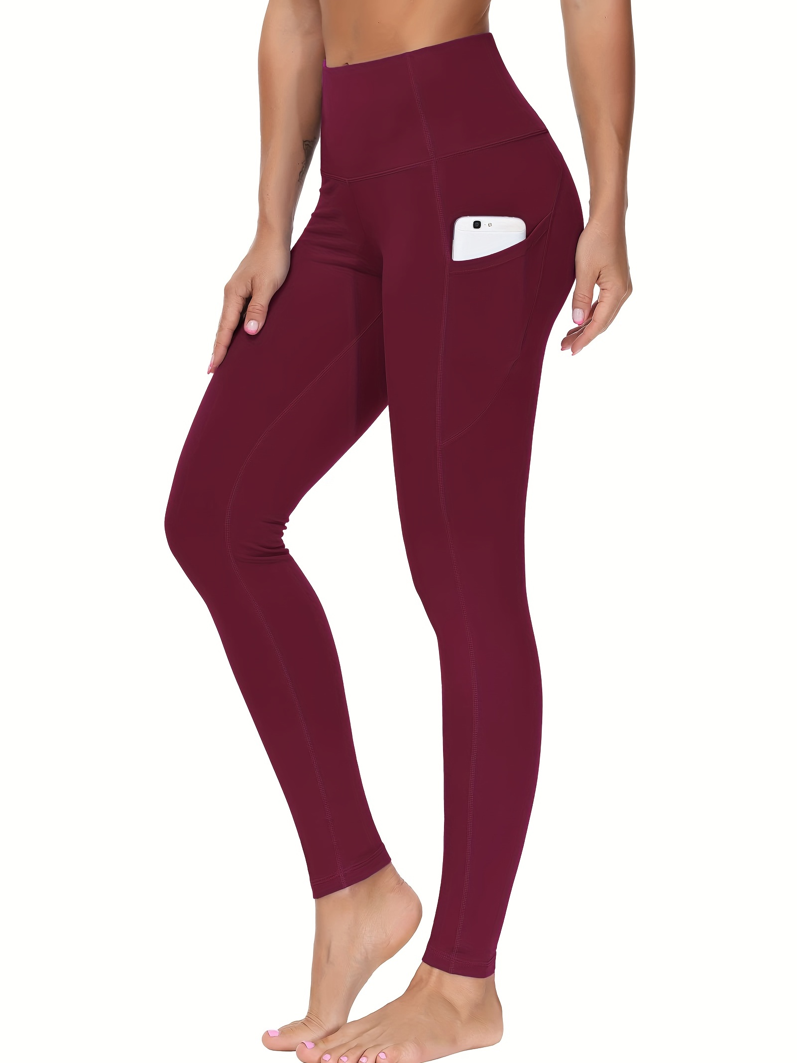 TUNGLUNG High Waist Yoga Pants, Yoga Pants with Pockets Tummy Control  Workout Pants 4 Way Stretch Pocket Leggings Wine Red at  Women's  Clothing store