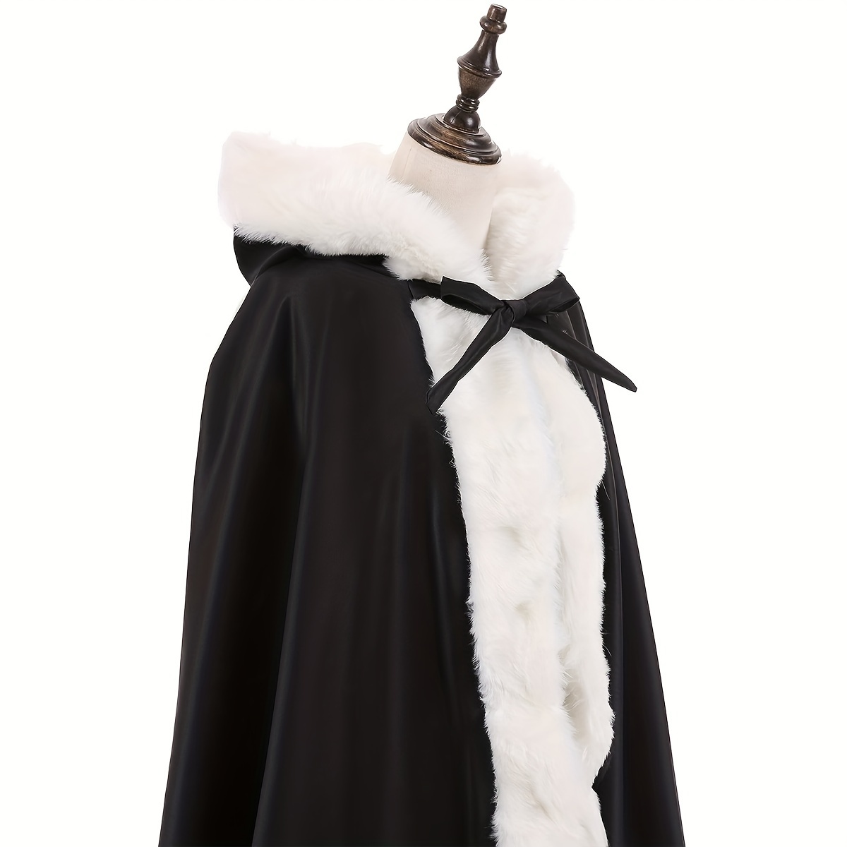 1pc romantic   fur satin artificial fur hooded windproof and warm cloak cape women girls clothing accessories details 18