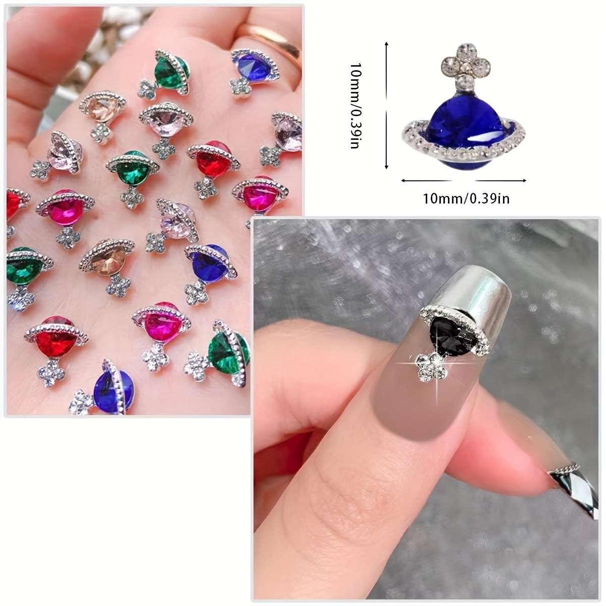 10Pcs/Bag Saturn Planet 3D Nail Charms Crystal Nail Art Rhinestones  Decoration