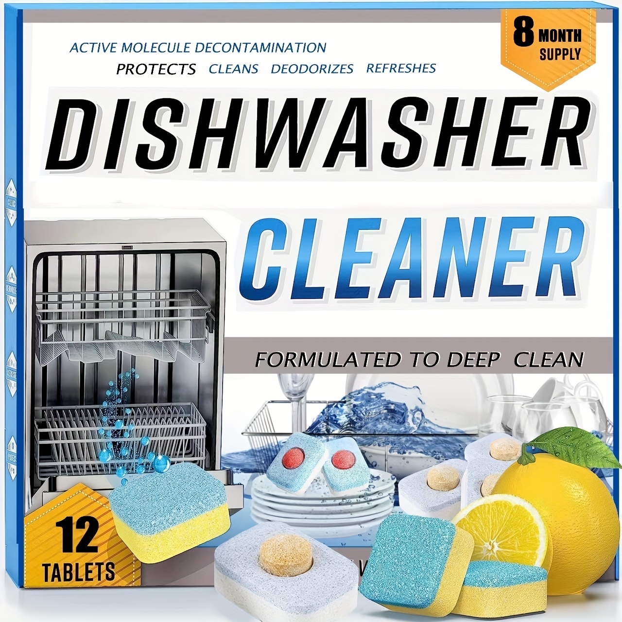 12pcs, Washing Machine Cleaner Descaler, Deep Cleaning Tablets For HE Front  Loader Top Load Washer, Septic Safe Eco-Friendly Deodorizer, Clean Inside