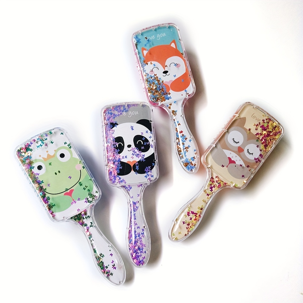 

1pcs Glitter Hair Brush Square Comb Cartoon Animal Pattern Plastic Handle Massage Comb Air Cushion Comb For Dry And Wet Hair