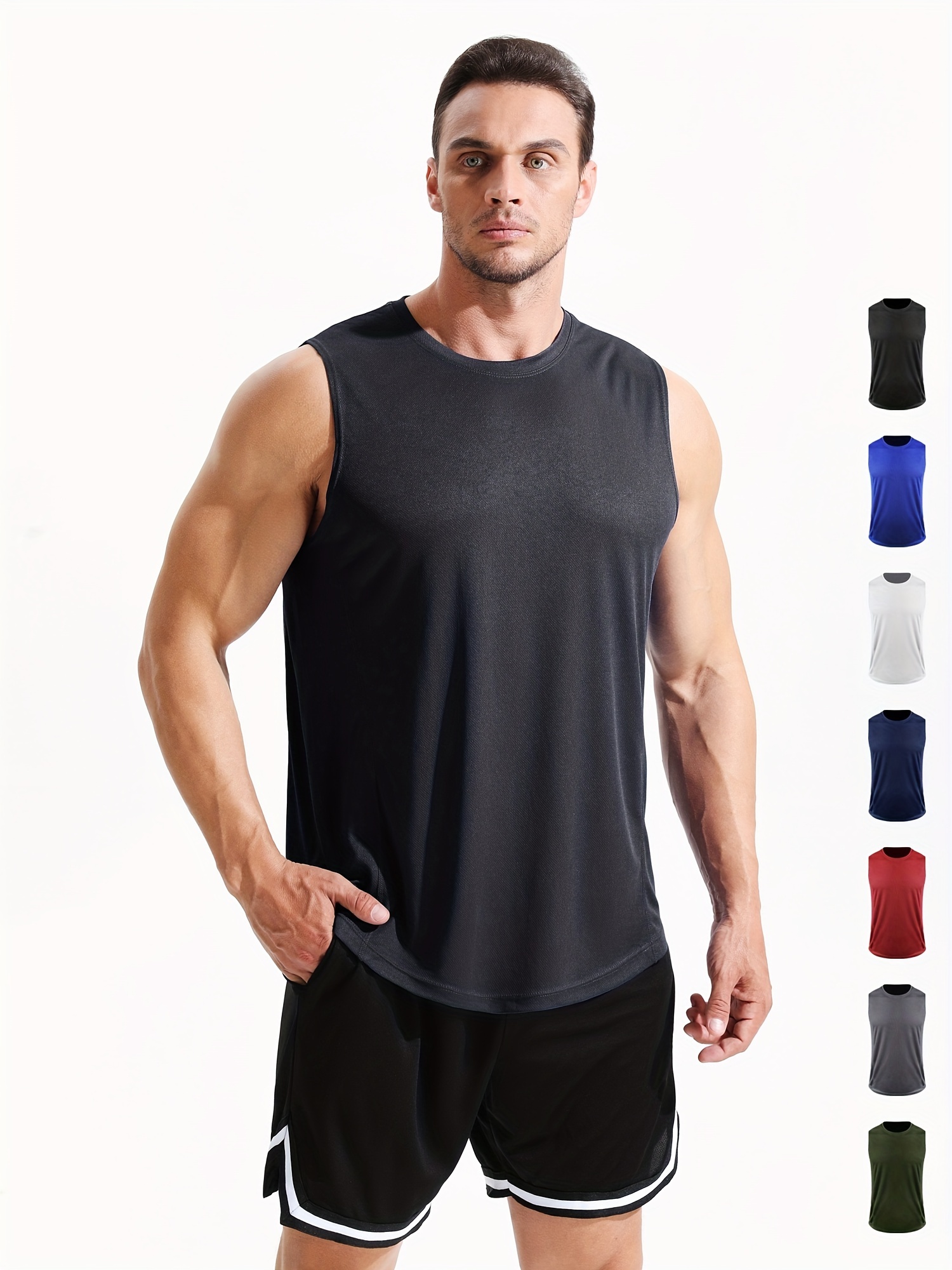 Men's Solid Sleeveless Shirt Athletic Slightly Strech - Temu Australia