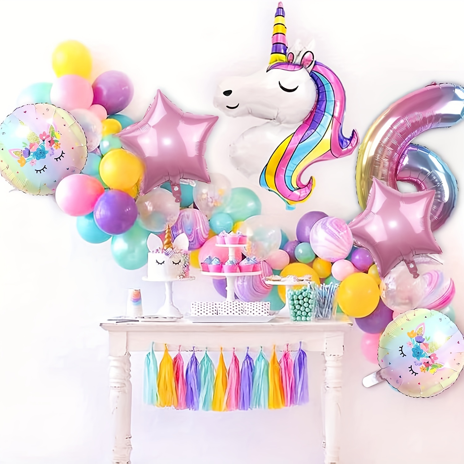 Decoración Cumpleaños De Unicornio Globos Para Niñas, 4 Años