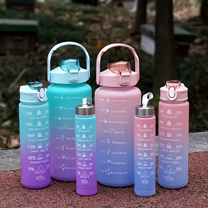 Outdoor Sports Water Bottle, Gradient Color Water Bottle With Time