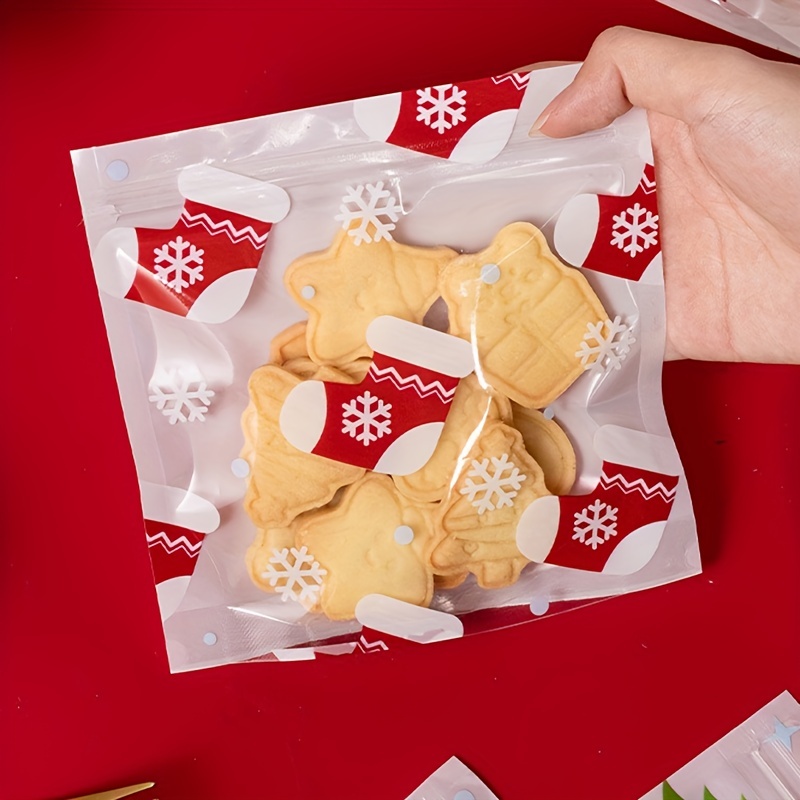 50 Pcs Christmas Square Self-sealing Ziplock Bag, Candy Handmade Biscuits  Snowflake Pastry Storage Bag, Baking Packaging Bag, Food Storage Bag, For Ch