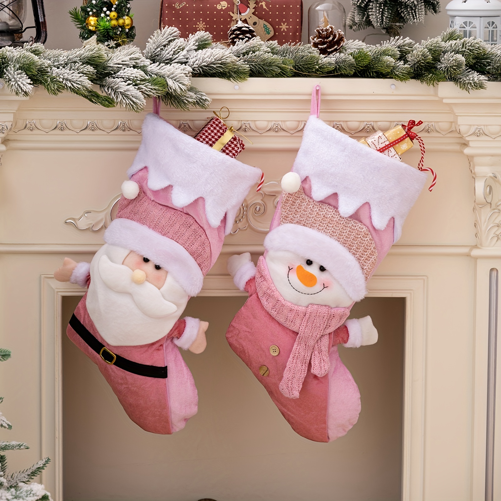 Happy Holidays White Velour Christmas Stockings