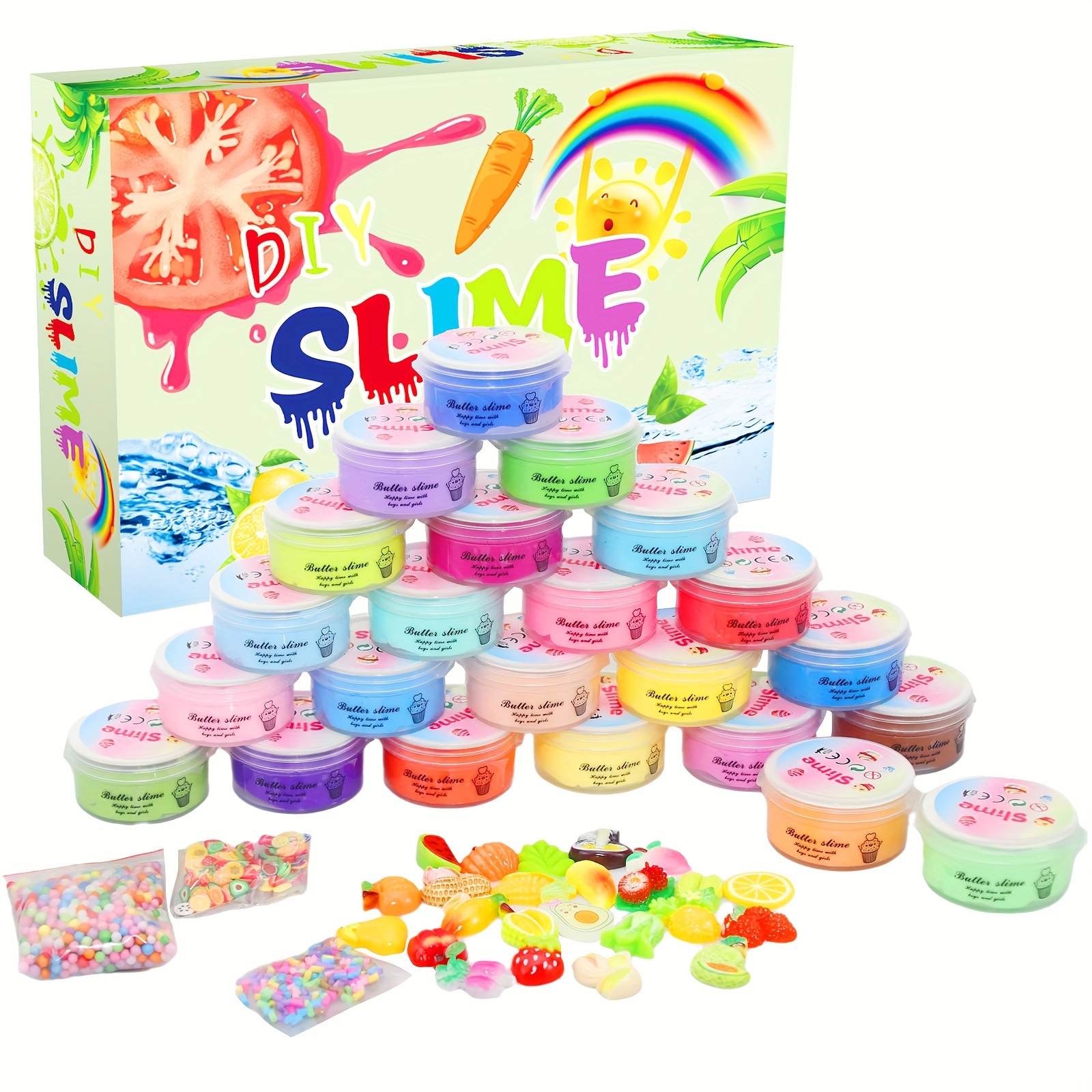 12 Pack Butter Slime Kit, with Unicorn, Fruit, Ice Cream Mini Scented Slime  Charms Suppulies, Party Favors Stress Relief Toy for Girls Boys
