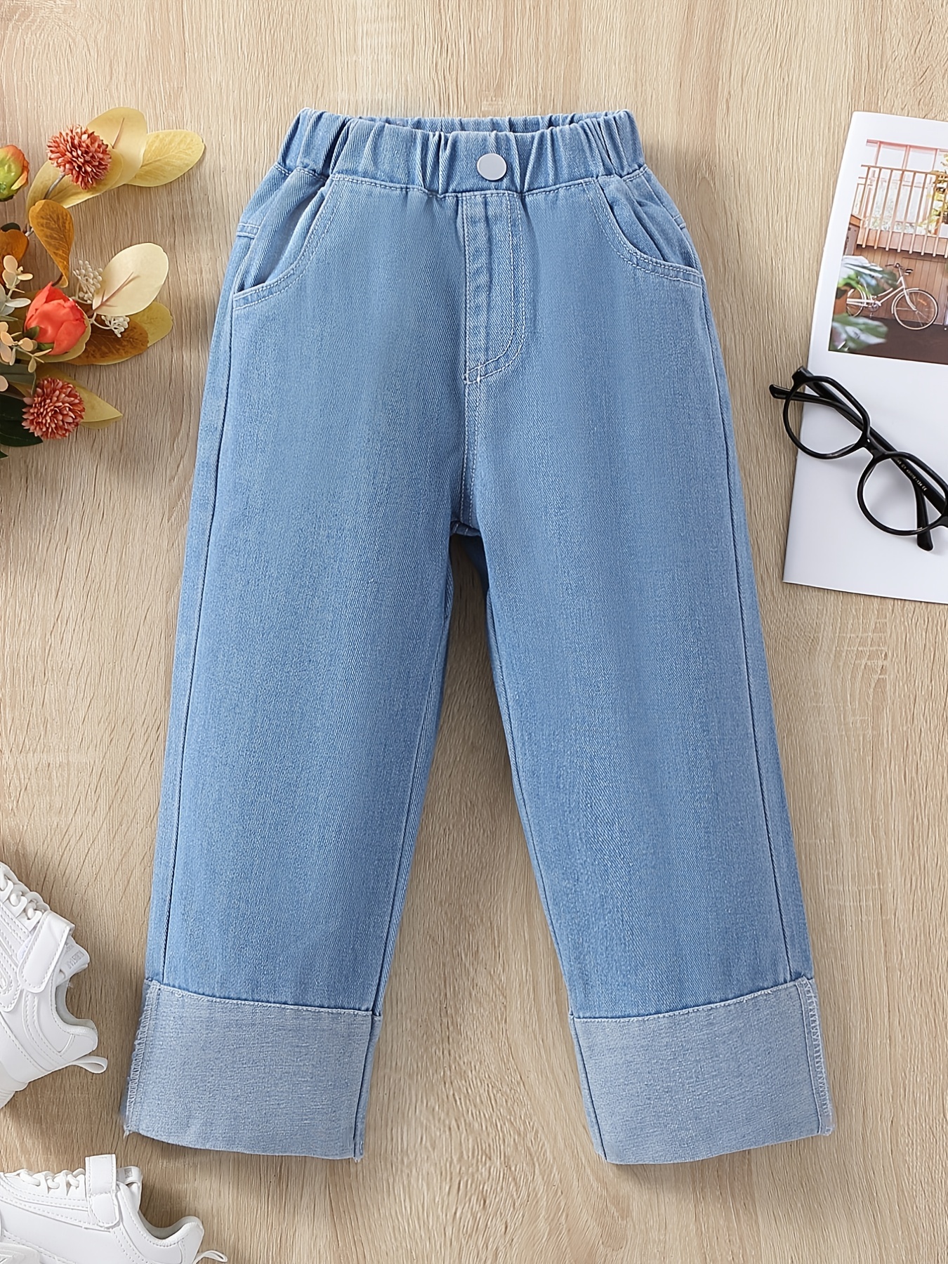 Patchwork Denim Straight Leg Jeans