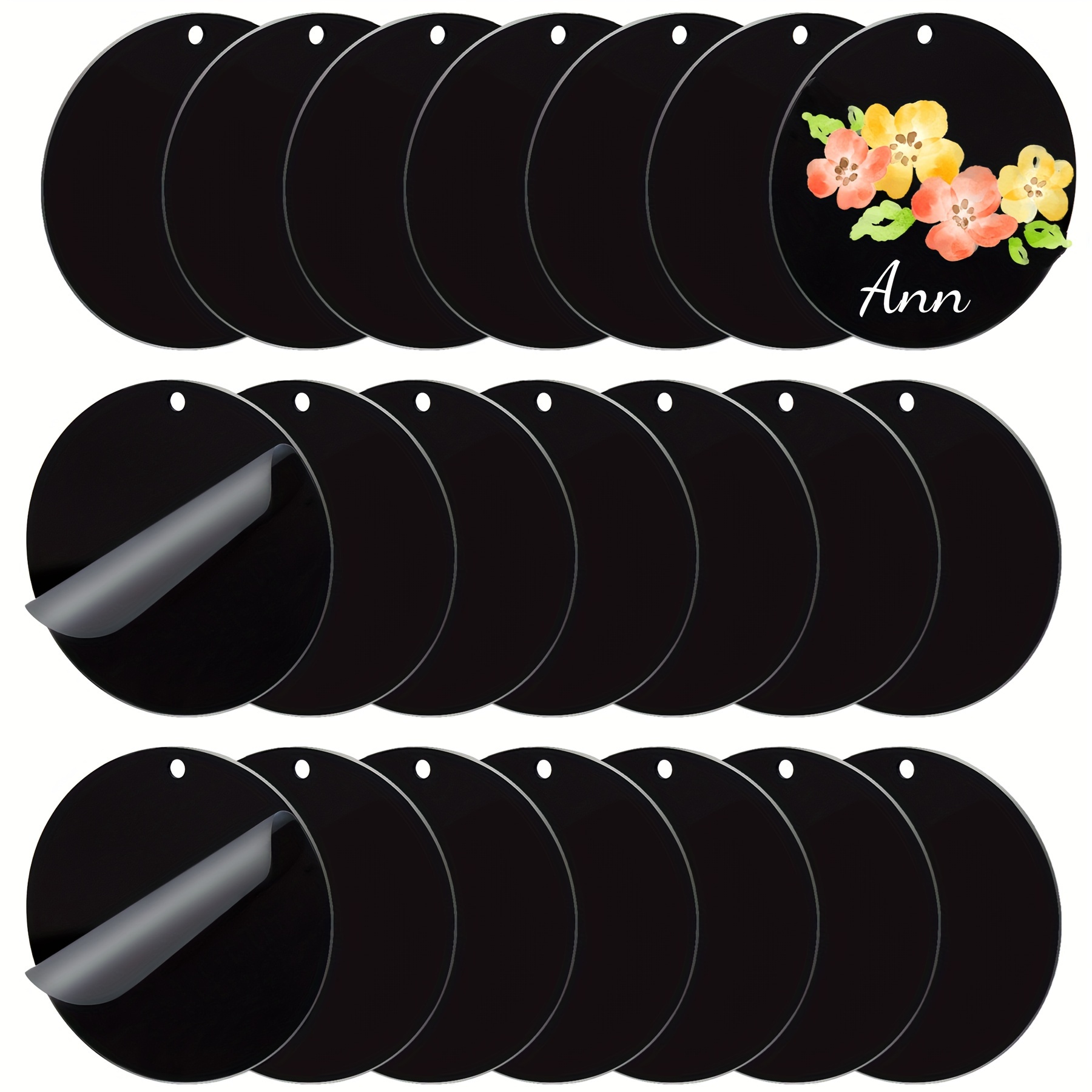 

30/60pcs Black Acrylic Blanks Circles, Unfinished Round Keychain Ornaments Blank For Vinyl Painting With Keychain Accessories