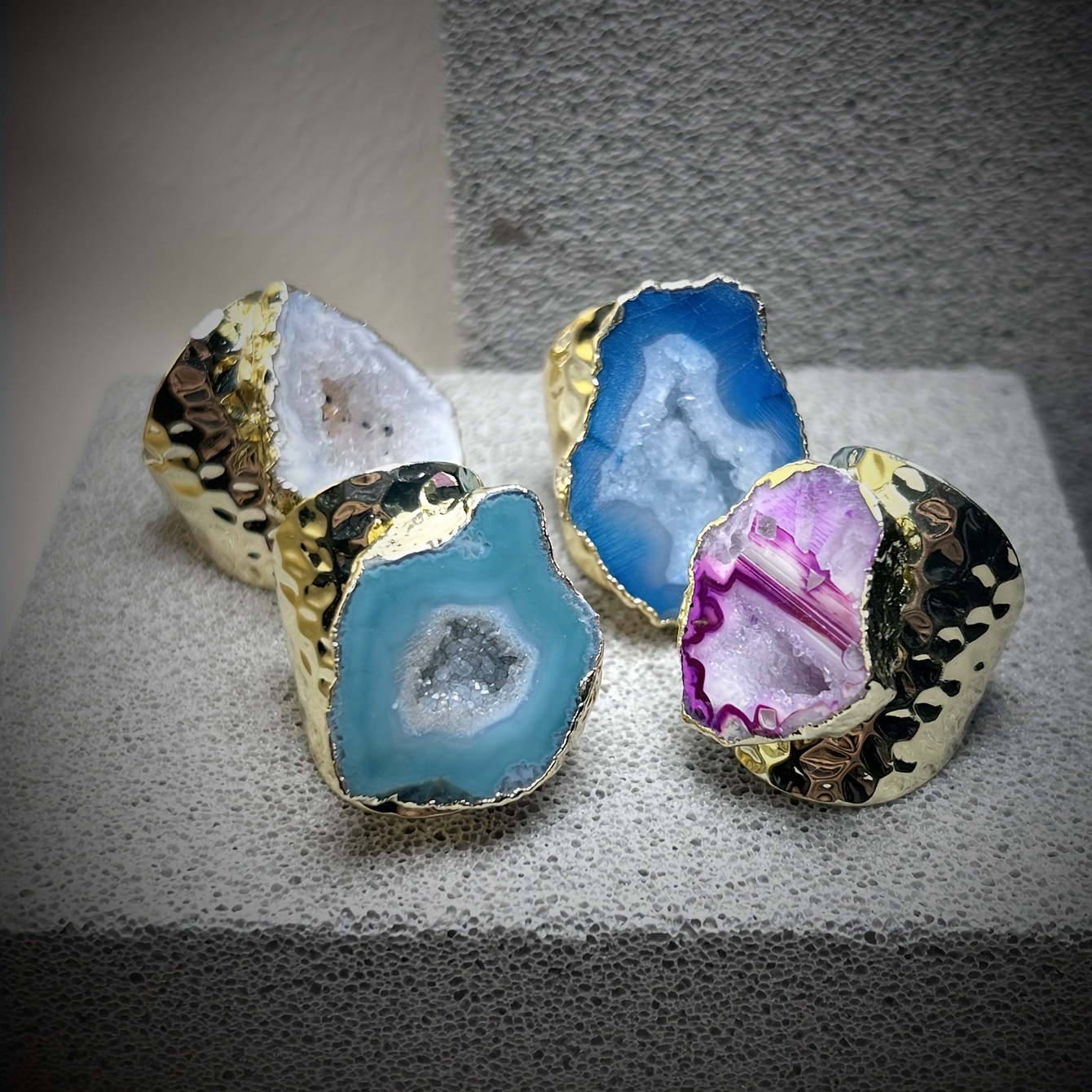 Natural Agate Ring 14k Plated Multi Colors Choose Irregular - Temu