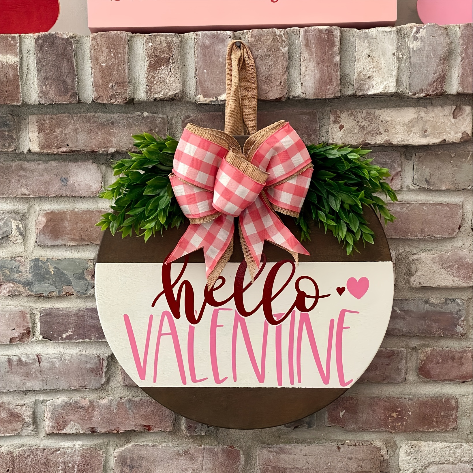 1pc, Valentine's Day Heart Wreaths For Front Door Wooden Door Sign