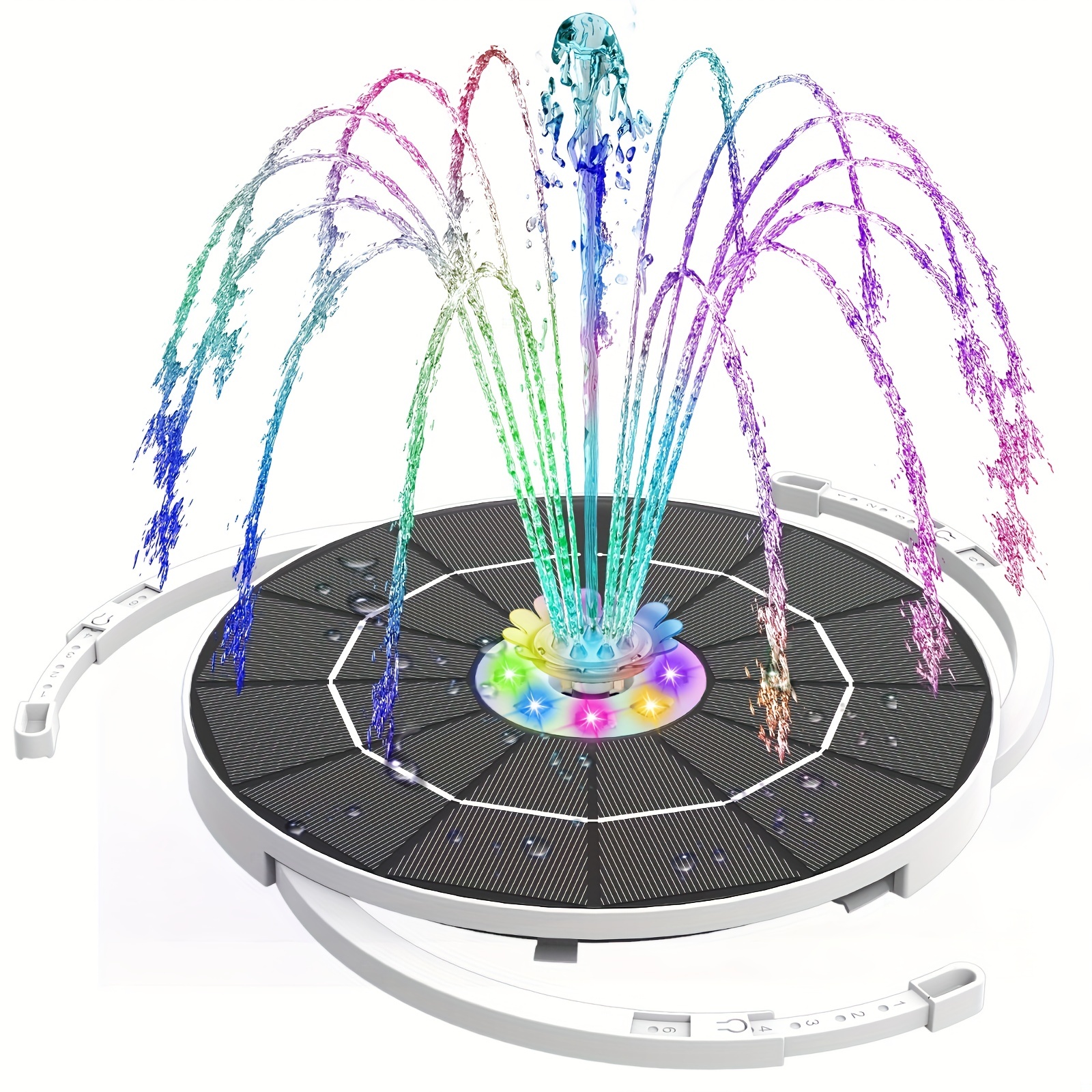 Shxx Solar Fountain With Led Lights, 3w Bird Bath Fountain Pump With 7  Nozzles Upgraded Solar Powered Battery Led Light Floating Fountain Water  Pump F