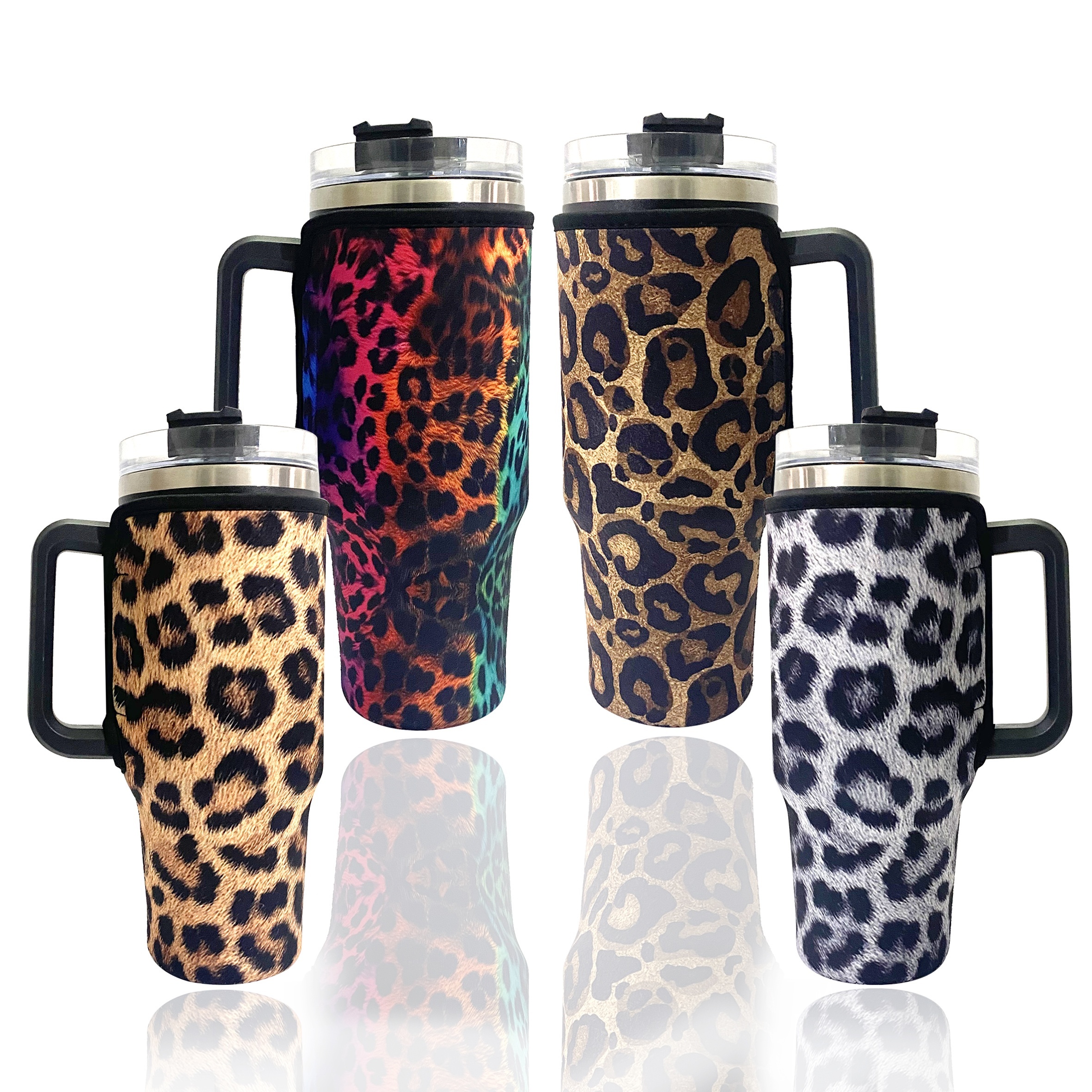 Leopard Print Flat bottomed Cup With Handles And Straws - Temu