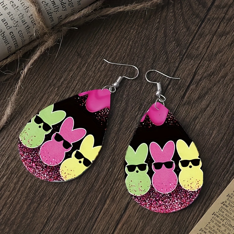Nightclub Rabbit Easter Pattern Leather Earrings Dangle Party Earrings