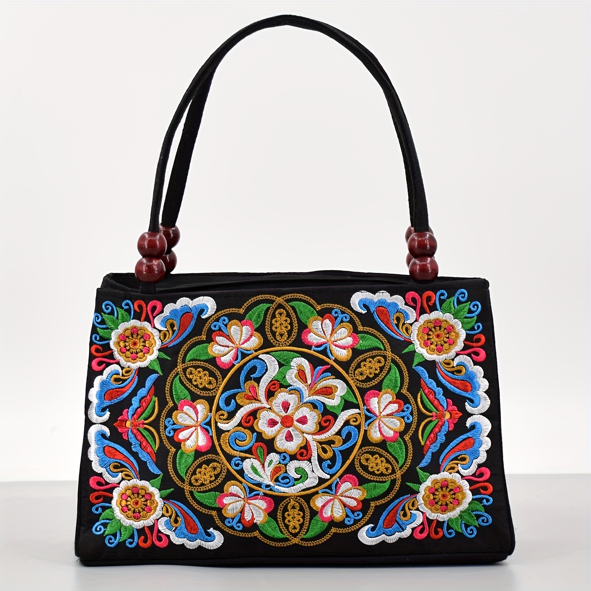 

Stylish Floral Embroidered Handbag, Trendy Zipper Canvas Bag, Women's Fashion Purses
