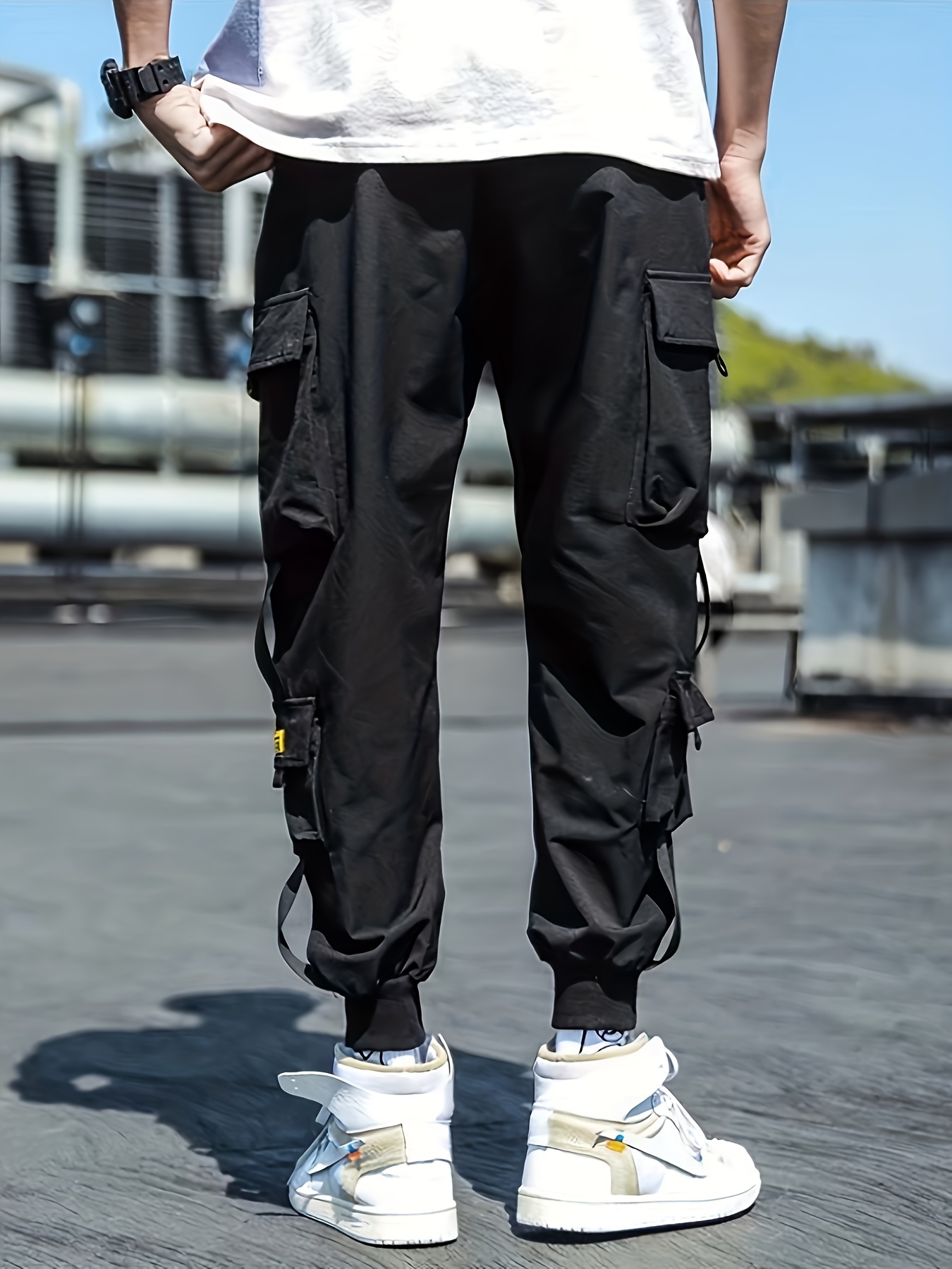 Trendy Plain Black Cargo Pants, Men's Multi Flap Pocket Trousers, Loose  Casual Outdoor Joggers, Men's Work Pants Outdoors Streetwear Hip Hop Style