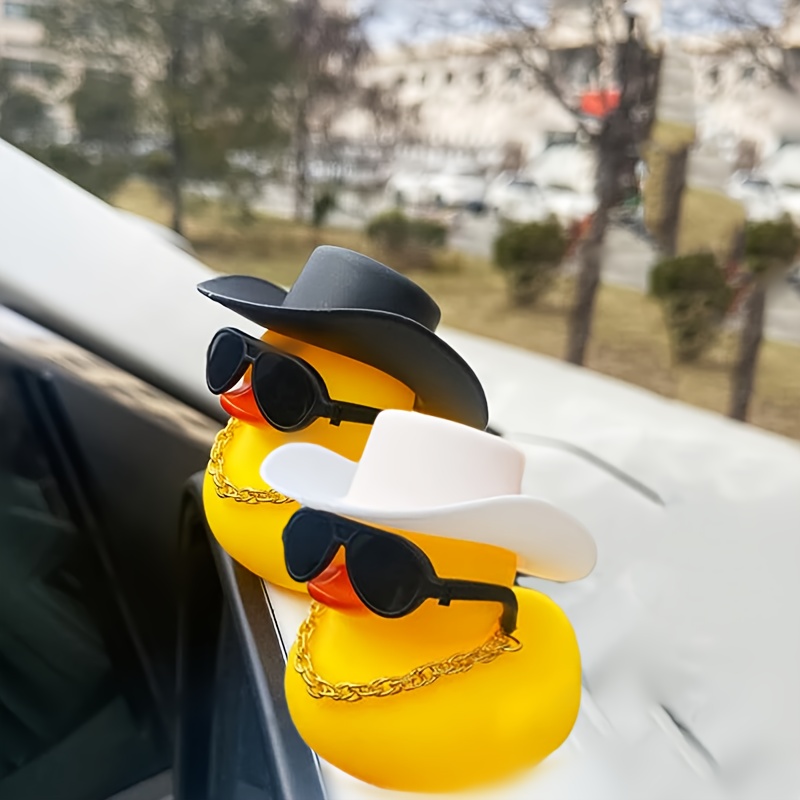 

2pcs Cartoon Cowboy Hat Duck Design For Car Decoration, Yellow Rubber Duck