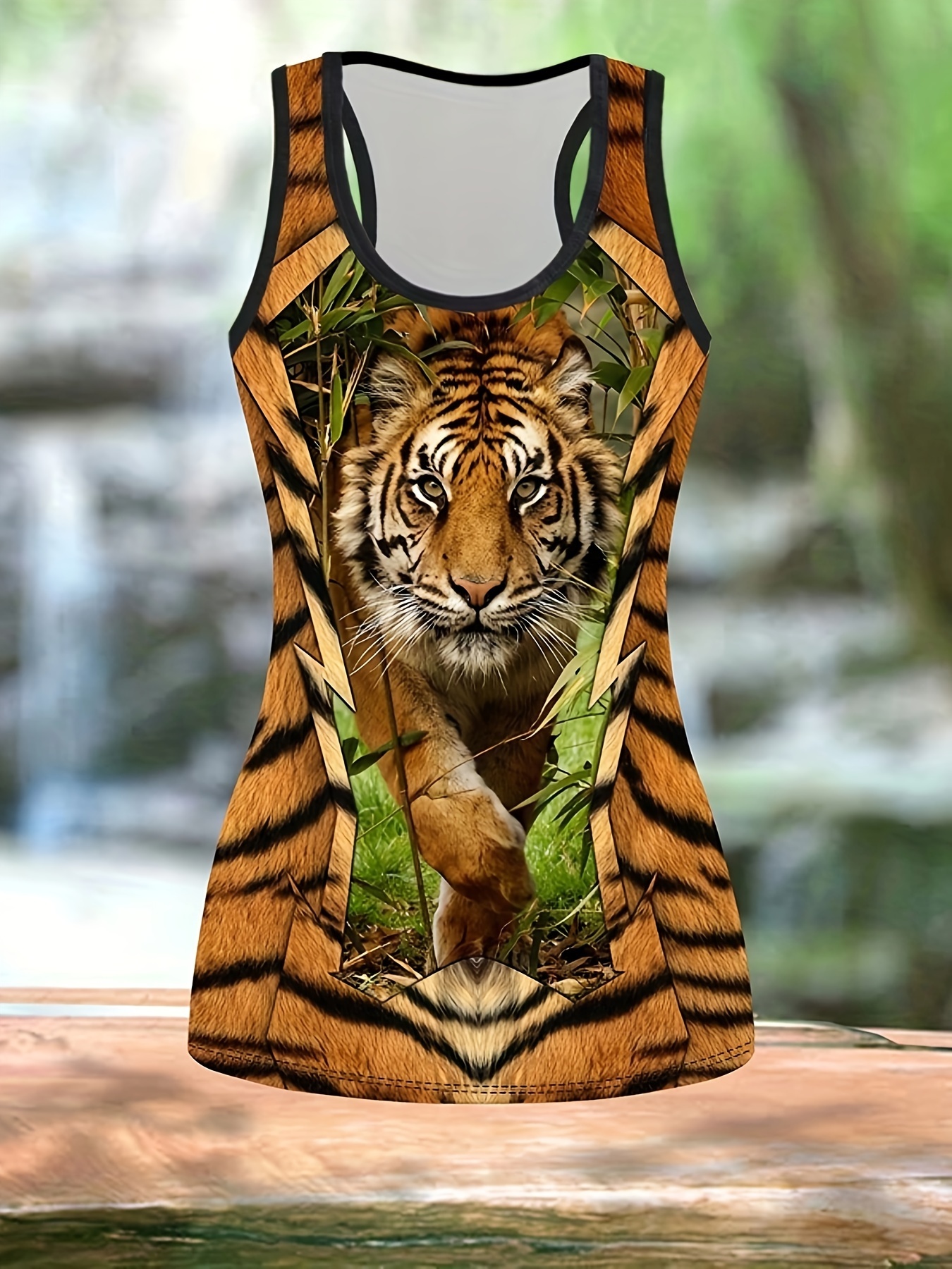 Tiger Graphic Racerback Running Fitness Tank Top, Printer Sleeveless Top,  Women's Activewear