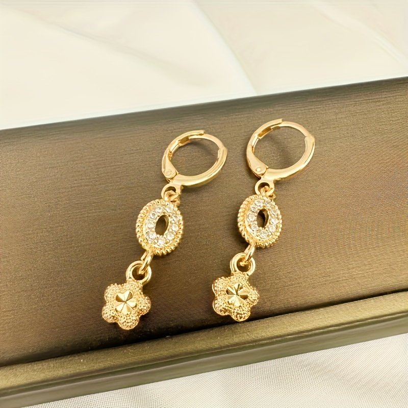 Boucles D'oreilles Pendantes Or Jaune Fourré - Zircone Cubique Et émail - Femme