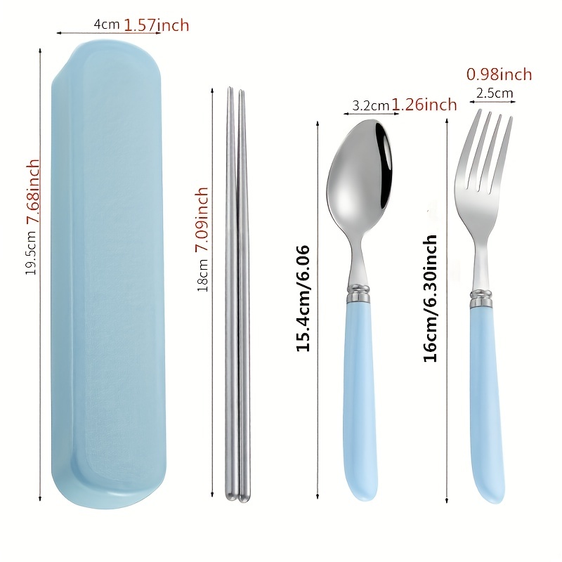 Cute 3pcs Ceramic Stainless Steel Dinner Set Fork Spoon Chopsticks