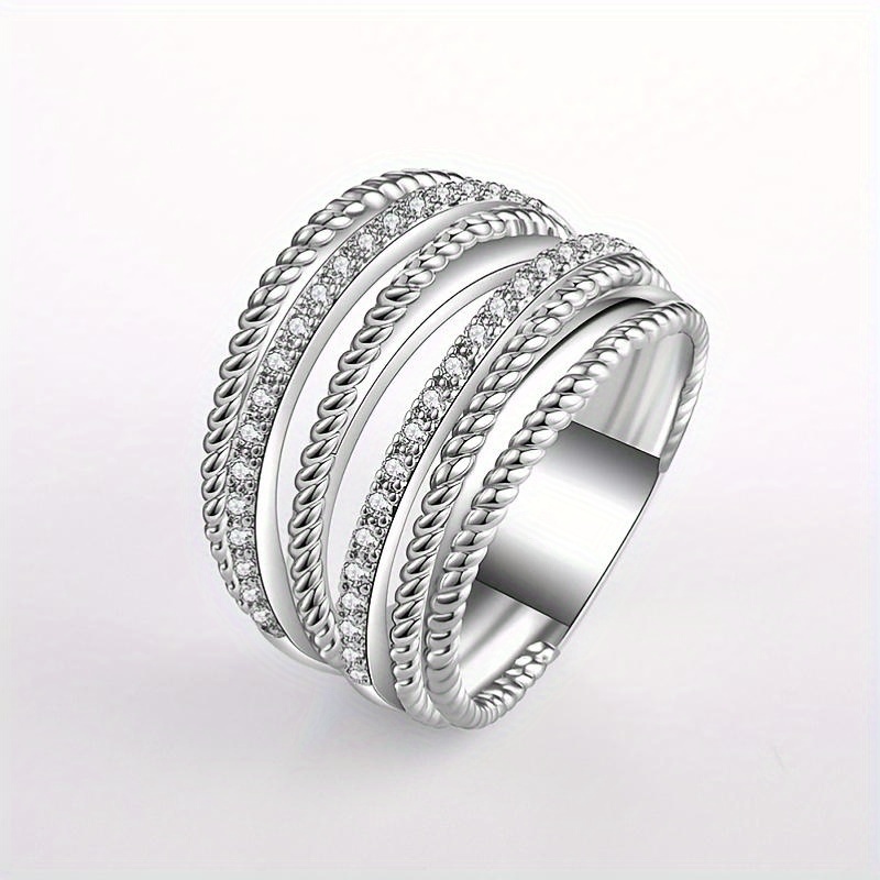 Silver Multilayer Cross Zircon Ring for Women