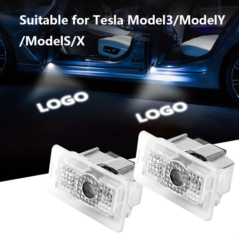 4PCS Upgraded Car Door Lights LED Logo Projector for Tesla Model-3 Model-S  Model-Y Model-X Accessories,Ultra-Bright Door Puddle Lights,Step Courtesy
