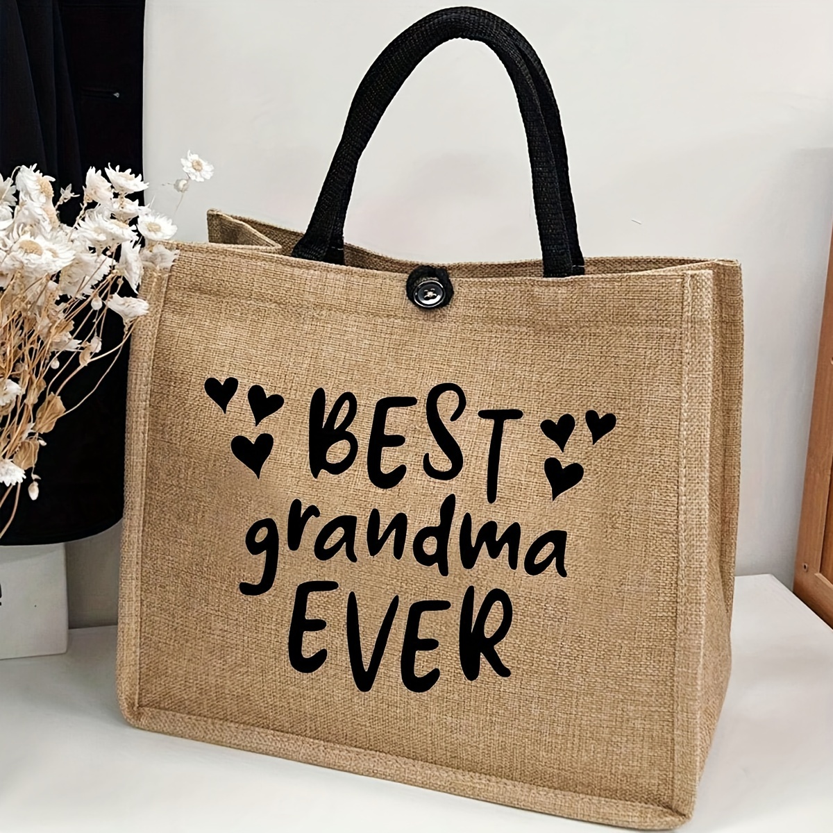 

Fashion Letter Print Tote Bag, Large Capacity Gift Bag, Women's Casual Handbag For Grandma Wedding Shopping