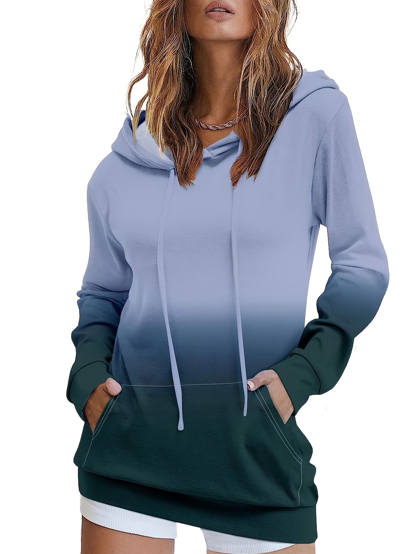 Ombre Kangaroo Pocket Hoodie Casual Long Sleeve Drawstring Hoodies Sweatshirt Women s Clothing