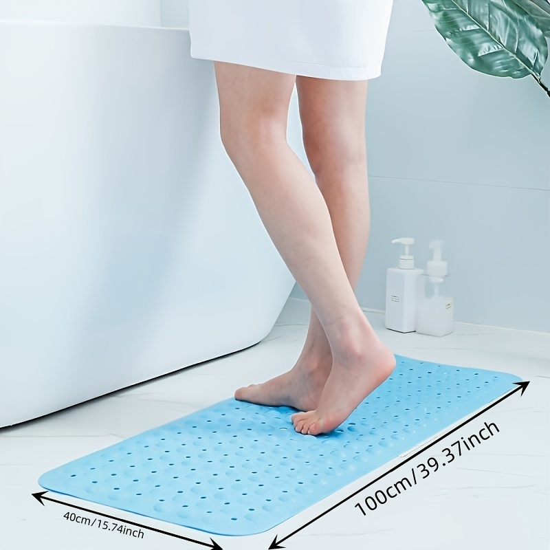 Long Tpe Bathtub Mat With Suction Cups, Drain Holes, Anti-slip