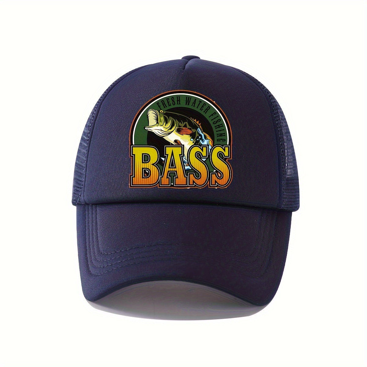 Bass Fish Printed Mesh Trucker Hat Solid Color Hip Hop - Temu