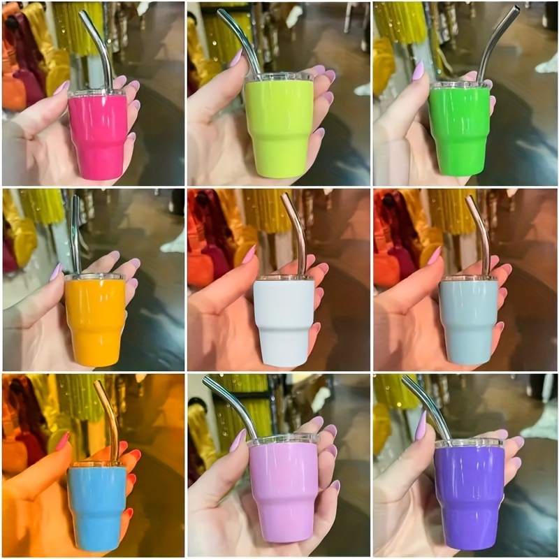 Mini Stainless Steel Tumbler Cup With Straw For Party Outdoor Sports - Temu