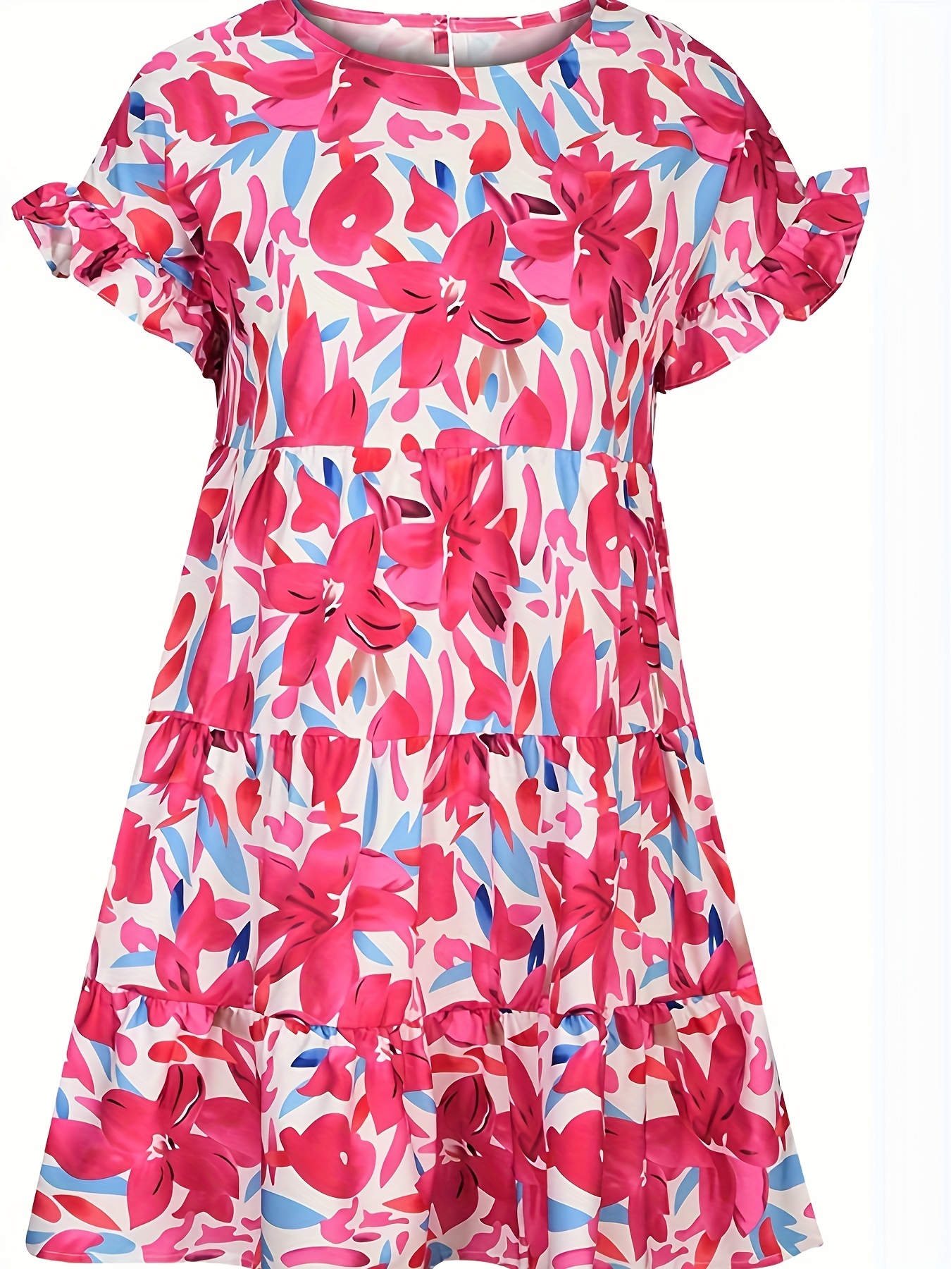 Women's Floral Dress Floral Print Crew-Neck Flying Sleeves Casual