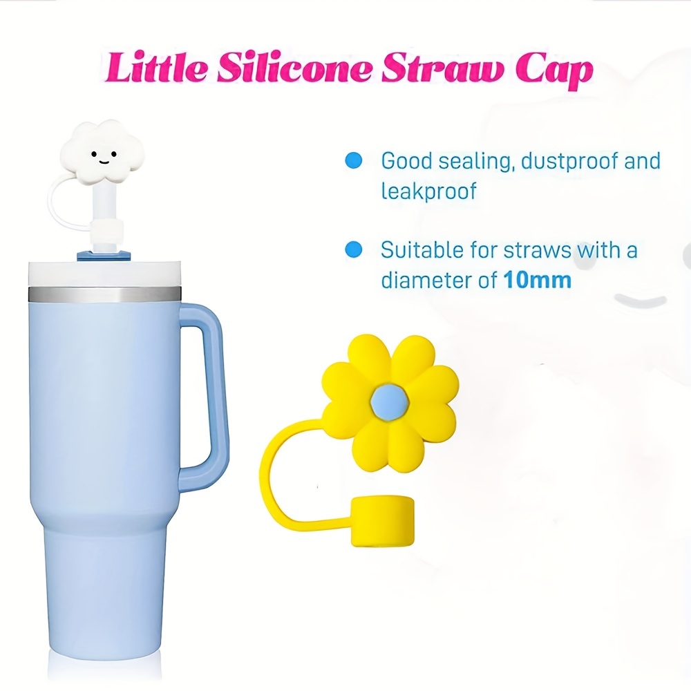 Cute Cartoon Love Flower Straw Cover, Reusable Dustproof Silicone