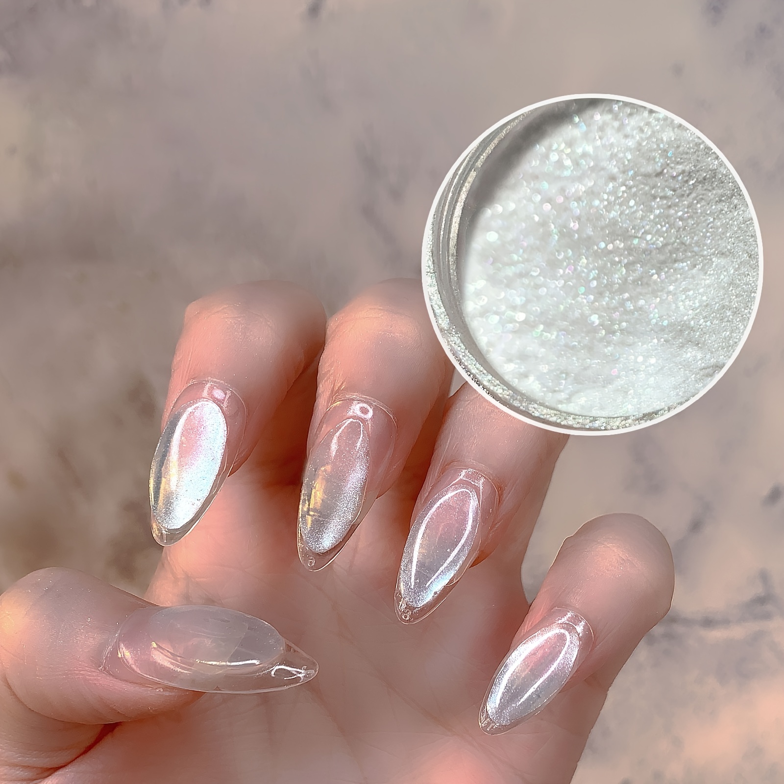 6 Colors Chrome Nail Powder Metallic Mirror Effect Aurora Magic White Pearl  Chrome Nails Powder for Nail Art Gel Polish, Mica Powder Iridescent Nail