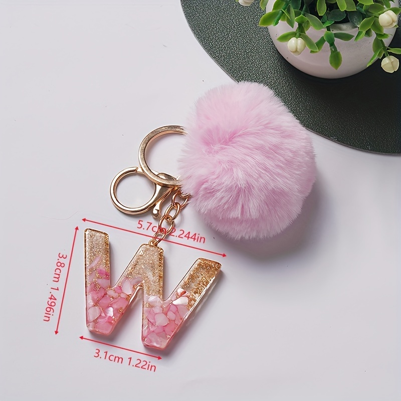 Rhinestone Letter/Initial Pom Pom Keychain/Bag Charm