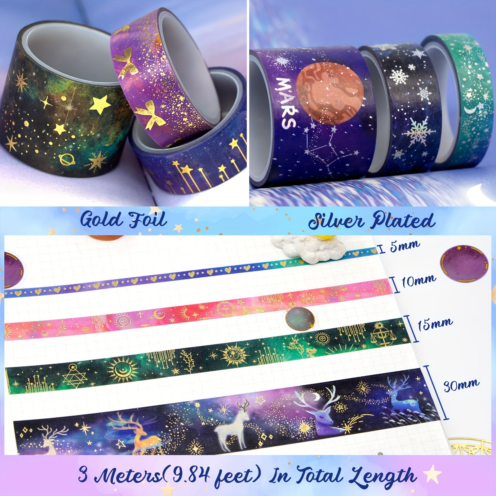 Economy Pack Washi Tape Set Golden Foil Galaxy Washi Tape - Temu