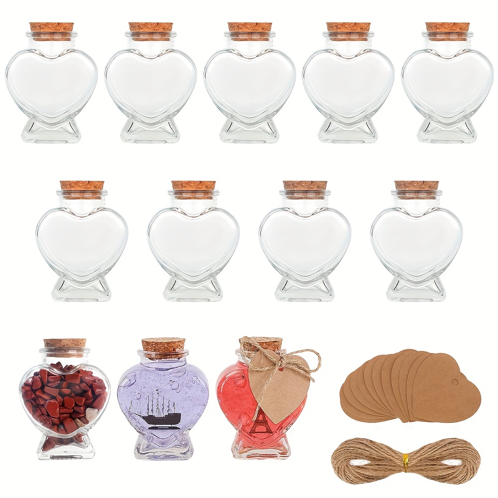 

12 Packs Heart-shaped Glass Bottles - 150ml/5oz Clear Glass Jars With Cork Stopper Lids, Comes With Heart Label Tags And String - Favour Bottles For Wedding Party, Diy Decoration & Wishing Messages